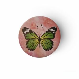 Pink Makeup Mirror with Green Butterfly Design